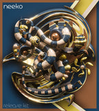 A stylized 3D abstract creature or serpent-like form with blue, cream, gold, and brown elements, presented as cover art with the text 'neeko' at top left and 'release kit' at bottom left.